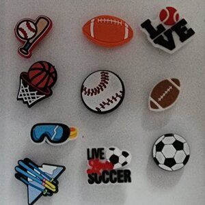 10 Sports themed Croc jibbits rubber shoe charms